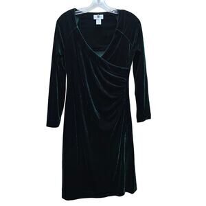 Soft Surroundings Women's Velvet Ruched Faux Wrap Dress Occasion Green Size XS